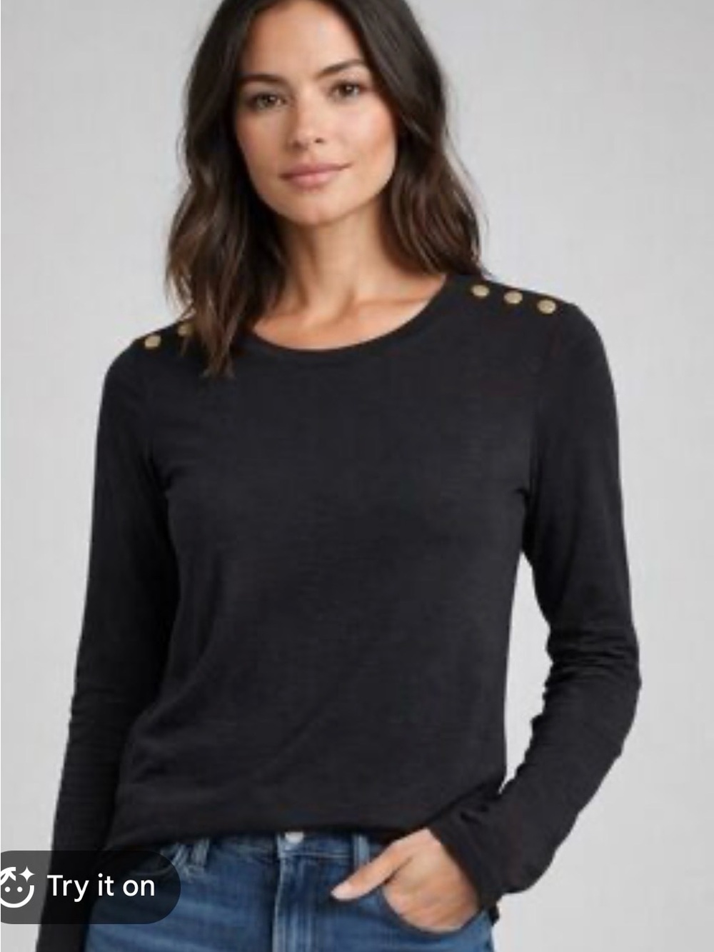 Nation LTD Dasha Black Snap Shoulder Top Long Sleeve Pima Cotton Size Small